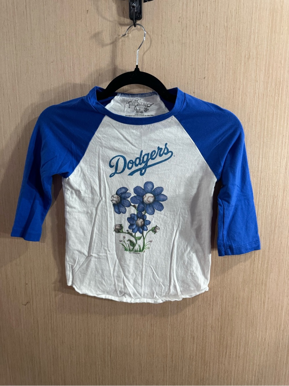 Tiny Turnip Los Angeles Dodgers Kids Raglan Tee - Blue & White Size Small